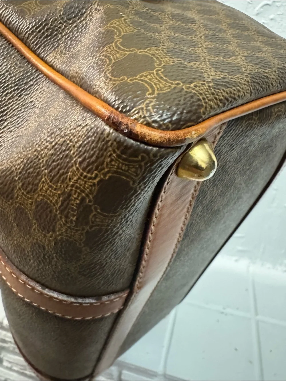 Celine Brown Monogram Canvas Duffel with Tan Leather Trim